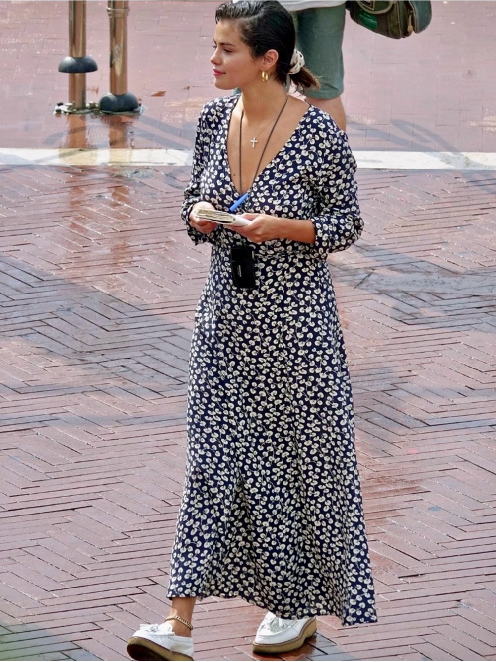 Ganni Navy and Floral Rosenberg Maxi  Wrap Dress Size 36